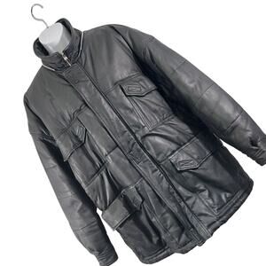 WILSONS! AWESOME BLACK GENUINE LEATHER PARKA STYLE THERMAL LINED COAT! SZ XL